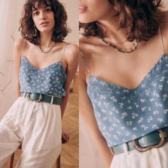 Sezane Tops - Sezane 100% Silk Palma Blue Floral Tank Top Camisole Boho Size 32 French US 0